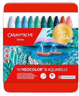 Caran d’Ache d'Ache Buntstifte Etui 10 Pastelle Neocolor II Kalte Töne - Limitierte Edition Beya Rebaï + Online-Kurs (7500.510)