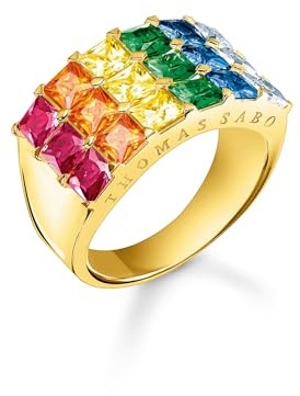 THOMAS SABO Ring bunte Steine Pavé gold 925 Sterlingsilber, 750 Gelbgold Vergoldung