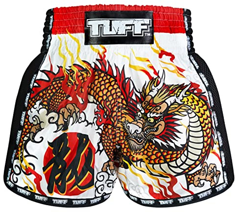 Tuff Sport - Pantalones cortos retro de Muay Thai para boxeo, clásicos y de corte slim, ropa de entrenamiento y gimnasio para MMA y kickboxing (talla XXL, TUF-MSC114-WHT)