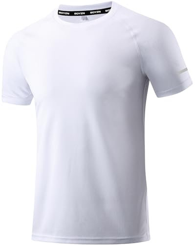 1er Pack T-Shirts für Herren Sport Tshirts Mesh Funktionsshirt Laufshirt Herren Weiße Tshirts Kurzarm Männer Sport Shirt Sommer Outdoor Fitnessshirt Trainingsshirt wandershirt für Männer White-L