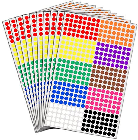 6000 Stück, 8mm Klebepunkte Bunt Runde Punktaufkleber Etiketten Markierungspunkte - 10 Farben