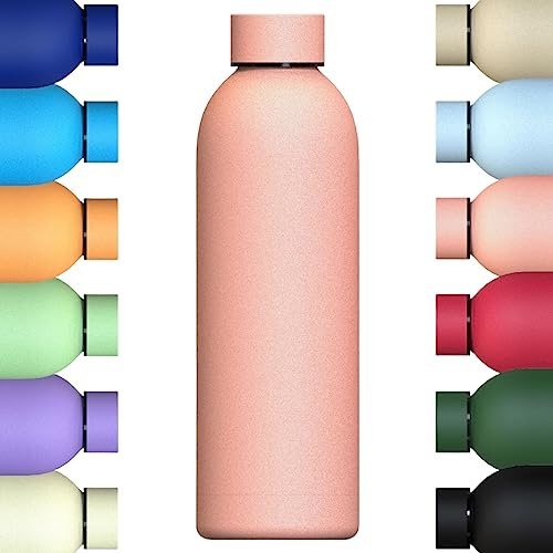 Mi Ko Mi Ka Botella de Agua de Acero Inoxidable Reutilizable | Hermética y Térmica | Sin BPA | Isotérmica, Mantiene Frio 24H y Calor 12H. Doble Pared al Vacío a Prueba de Fugas (Salmón, 500ml)