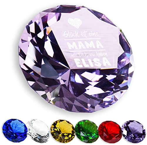 Deko Kristall Diamant in Rosa mit personalisierter Wunschgravur zum Muttertag - Briefbeschwerer mit Wunschnamen - Geschenk-Idee für Mama zum Geburtstag - Tischdekoration von Hand graviert