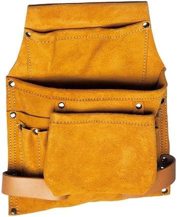 bricoleva.it Werkzeugtasche 3+2 aus echtem Leder für Zimmermann Elektriker, 3 breite Taschen und 2 Hammerschlaufen, Werkzeugtasche für Handwerkzeuge
