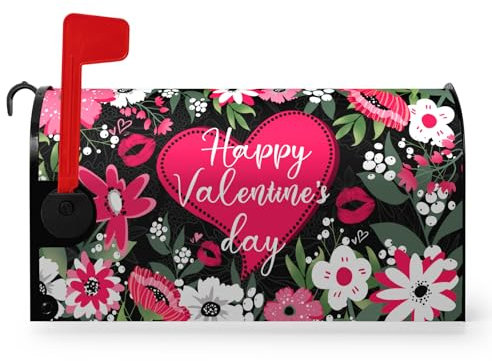 Dacawin Happy Valentines Day - Coperture magnetiche per cassetta postale di San Valentino, dimensioni standard, copertura per cassetta postale con cuore rosso, camion, fiori floreali, decorazione per