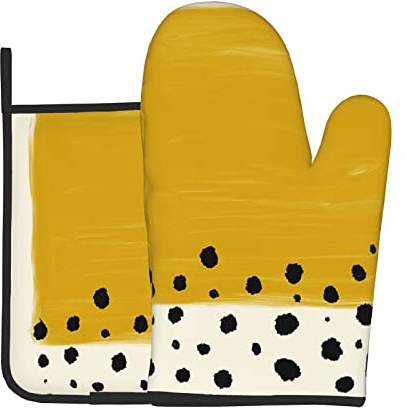 Ensemble de gants de cuisine et maniques jaunes moutarde et noirs – Accessoires de cuisson élégants et résistants à la chaleur pour cuisiniers amateurs et chefs professionnels Gants de four durables