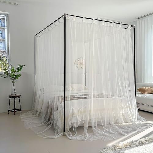 BAILEYU Prinzessin Bett Baldachin Vorhang 4 Ecke Moskitonetz mit 3 Öffnungen für Hochzeit Zimmer Thema Party und Outdoor Camping (Stangen Nicht Inbegriffen),White, 1.8 * 2.2m