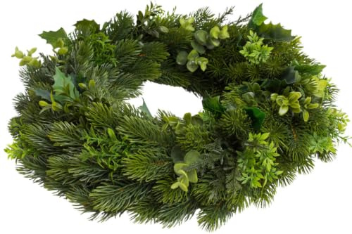 künstlicher Tannenmixkranz auf Strohkern, einseitig gebunden (42 cm)
