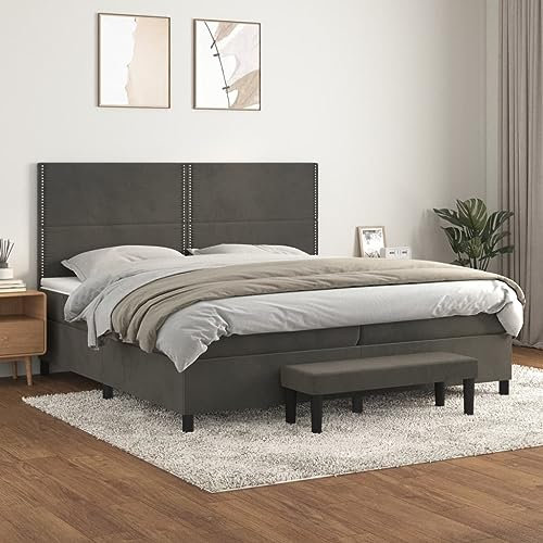 Keyroto Boxspringbett 200x200 cm Boxspringbett mit Bettbank Bockspringbett Boxspringbett mit Matratze Samt 200x200 cm Dunkelgrau