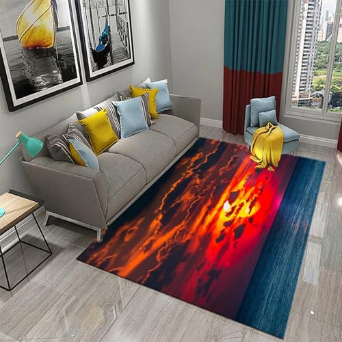 Kinderteppich Natur Landschaft Berge See See Sonnenuntergang - Kurzflor Teppich Kinderzimmer Spielteppich Antiallergen Und Extra Weich - Babyzimmer Teppiche Für Junge Und Mädchen Babyteppich 16-2U8P7