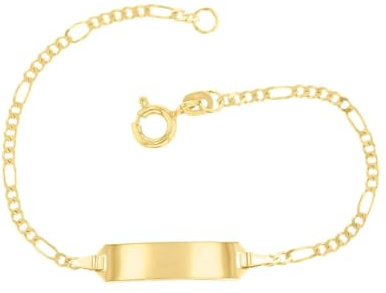 JC Schmuck 585 Gold Baby ID-Armband Kinder Goldarmband 14 cm I Figaro Armband mit Gravur I Gold Namensarmband I Babyarmband mit Namen I Kinderschmuck made in Germany I 5.53052