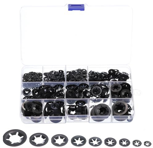 QUARKZMAN 880pz Interno Dente Rondelle Set 9 Dimensioni M2/M2,5/M3/M4/M5/M6/M8/M10/M12 Rapido Stella Bloccaggio Rondelle 65Mn Acciaio Spinta Velocità Fascette Fissaggio