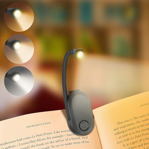 AMFUN Leselampe Buch Klemme, Wiederaufladbar Buchlampe, 3 Farbtemperatur Modi, USB Wiederaufladbare Klemmleuchte, 360° Flexibel für Nachtlesen ins Bett, perfekt für Buchliebhaber und Kinder