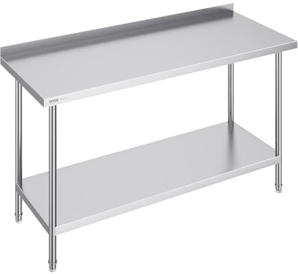 VEVOR 24 x 60 x 36 Inch Stainless Steel Work Table, Commercial Food Prep Worktable Heavy Duty Prep Worktable, Metal Work Table with Adjustable Height for Restaurant, Home and Hotel