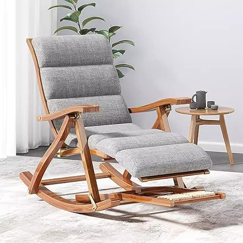 PSLYHTJ Upholstered Rocking Chair for Nursery, Wooden Rocking Chair Chair with Footrest,Folding Recliner Chair with Upholstered,Patio Rocking Chairs Chair Loungers Garden Chair