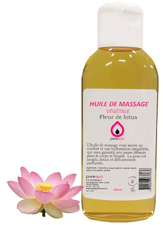 Pflanzliches Massageöl mit Lotusblütenduft, 100 ml – 100 % natürliche Massage, entspannend und exotisch – PurVespa