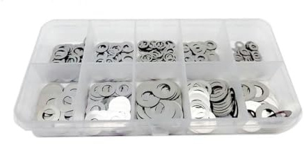 250x 0,1/0,2/0,3 mm M2 M3 M4 M5 M6 M7 M8 Juego de arandelas ultrafinas de acero inoxidable 304 Calzas de ajuste Kit surtido de juntas lisas Juego de cajas A 0,1 mm