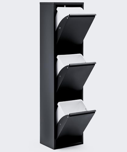 gowoll Mülleimer Küche aus Fleckenfest Biomülleimer Wandmontage Abfalleimer Mülltrennsysteme Küchenmülleimer mit Herausnehmbarer Inneneimer Recycling system (3 x 15 L) Schwarz