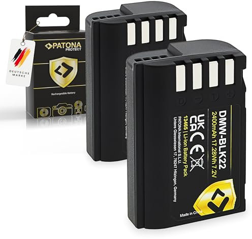 PATONA 2X Protect DMW-BLK22 Batterie 2400mAh Compatible avec Panasonic Lumix DC-S9 DC-S5 S5II S5II-X S5 IIX S5K DC-G9 G9 II DC-GH5 GH5 II GH5S DC-GH6 GH6 DC-GH7 GH7 DMWBLK22 BLK22