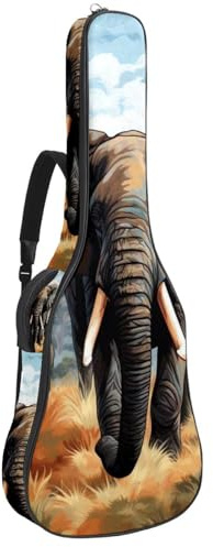 Gigbag für Akustikgitarre, 101,6 cm, 101,6 cm, wasserdicht, mit Schwamm-Schutzschicht, mehrere Taschen, bunter Elefant, mehrfarbig, 42.9x16.9x4.7 in, Gitarrentasche