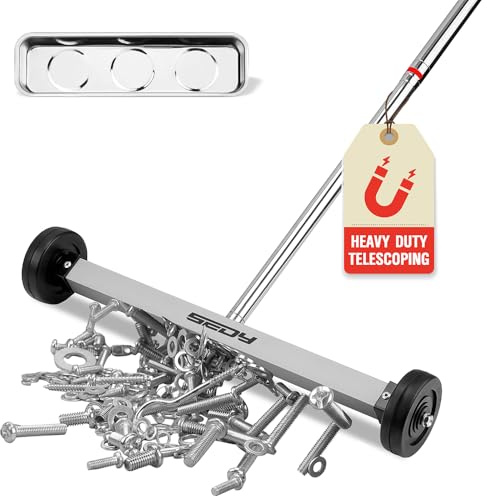 Magnet Sweeper Magnetic Nail Roller: 17-Inch Heavy Duty Magnet Nail Pickup Rolling Tool with Telescoping Adjustable Handle 8.8-Pound Capacity Ideal for Workshop Garage Yard Construction Cleanup