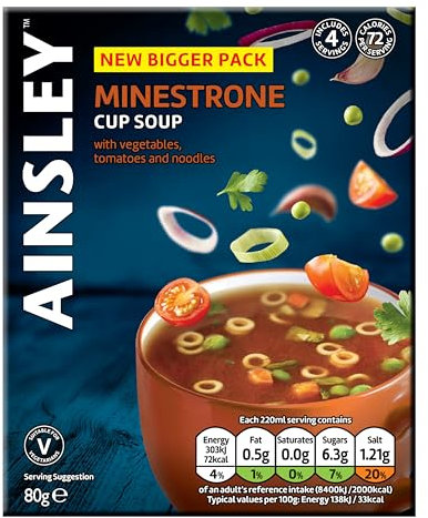 Ainsley Harriott Minestrone Cup Soup, Quick & Convenient Instant Soup, Bulk Pack Multipack; Pack of 8 x 4 Servings