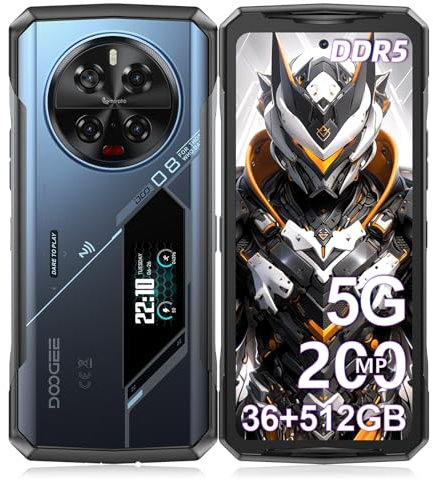 DOOGEE V40 PRO Outdoor Handy Ohne Vertrag 5G mit 1.47 Rear Screen - MediaTek Dimensity 7300 Android 14 Handy, 36GB RAM + 512GB ROM Outdoor Smartphone, 6.78” FHD+ 120Hz, 200MP, 8680mAh Baustellenhandy