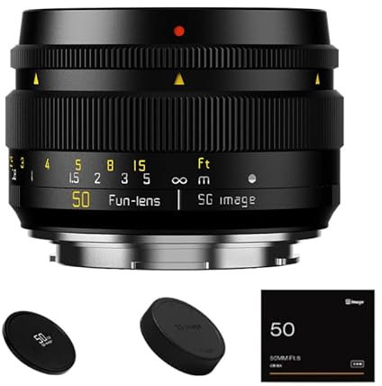 SGimage F1.8 - Objetivo de retrato MF de formato completo de 50 mm con apertura variable para efectos bokeh únicos, para cámaras con montaje en L, construcción metálica ligera, 311 g