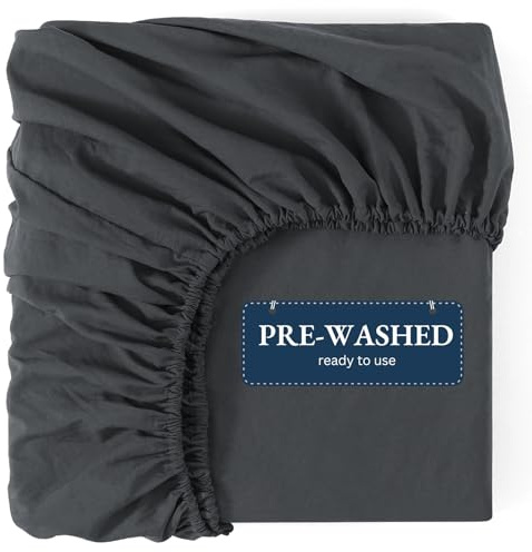 Fitted Sheet Double, Charcoal - Pre-Washed, Deep Pocket 14 inch (35 cm) - Easy Care - Soft Brushed Microfibre Fabric - Shrinkage and Fade Resistant - Bottom Sheet