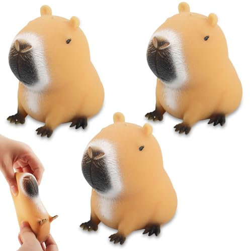 3 Stück Capybara Squeeze Toy, Kugelfisch Stressball, Capybara Stress Spielzeug, Squishy Squeeze Spielzeug, Fidget Toys Squishies, Anti Stress Spielzeug für Lernspielzeug Kinder Erwachsene Geschenke