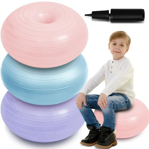 Lewtemi 3 Stück 1/2/3 Stück flexible Sitzgelegenheiten für Klassenzimmer | Yoga-Ballstuhl für elementare Kinder, Wackelstuhl für sensorisches Kind, große Donut-Ballsitze mit Inflator für Schule, Büro