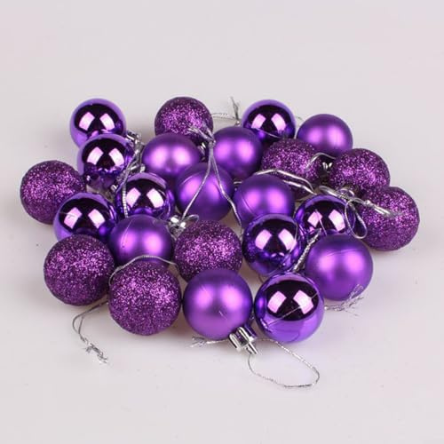 HEIBTENY Bolas de Navidad de plástico, 24 unidades, 3 cm de diámetro, brillantes, para decoración de Navidad, con colgante, juego de adornos para árbol de Navidad, color lila