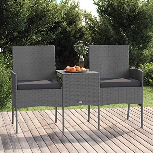Xichuzi 2-Sitzer-Gartensofa mit Teetisch, Palettensofa, Palettenmöbel Set, Gartensofa, Outdoor Sofa, Gartencouch, Gartenmöbel Lounge, Poly Rattan Anthrazit