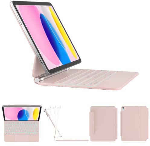 RAYMCRAFT for iPad 11th(A16, 2025)/10th Generation Case with Keyboard, Magic Keyboard 2022, Springy Backlit Keys, Stain-Resistant Surface, Multi-Touch Trackpad,Pink