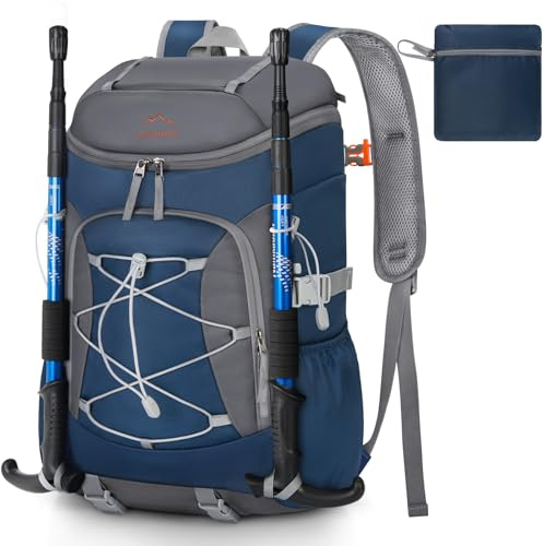 RAINSMORE Wanderrucksack Herren Damen 40L Wasserdichter Rucksack Groß Trekkingrucksack Leicht Faltbarer Reiserucksack für Wandern Radfahren Camping Reisen Sport Dunkelblau
