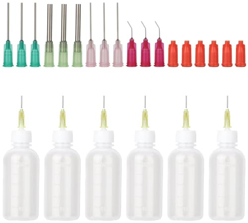 6 Pcs Needle Bottle Applicator 50ml Squeeze Bottle for Liquid Dropping | Precision Tip Applicator Bottles, 6 Types of Needle, For Glue Pigment Acrylic Lubricant