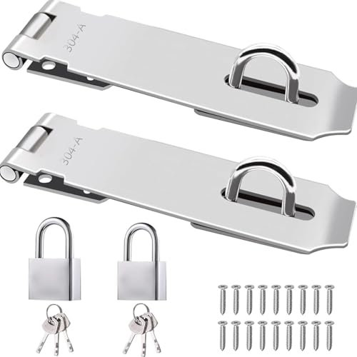 Lucchetto Haspe di sicurezza per porta con serratura di sicurezza in acciaio inox 304, 30 mm, serratura di sicurezza e viti per porte in legno, armadi, lucchetti, porte e finestre (4 pollici)