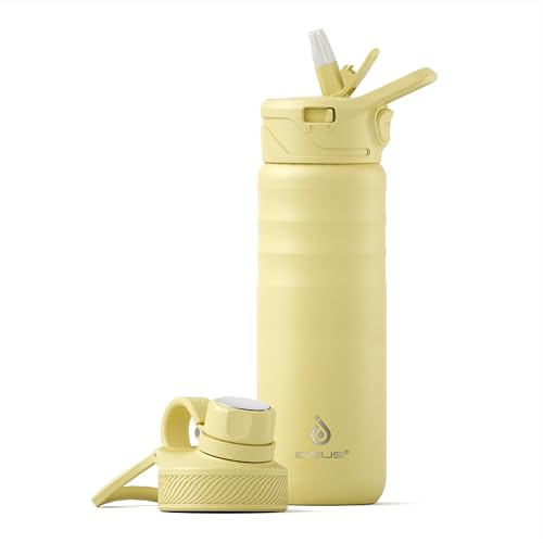 IDEUS Vacuum Insulated Water Bottle 710ml/24oz, Leak-Proof Stainless Steel Water Bottle, Double Wall Flask, Metal Sports Canteen with 2 Lids