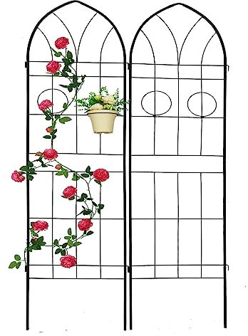 Confezione da 2 graticci da giardino in metallo per piante rampicanti 40 cm di larghezza x 200 cm di altezza, con supporto per piante in vaso, traliccio per piante da giardino, per edera, viti, rose