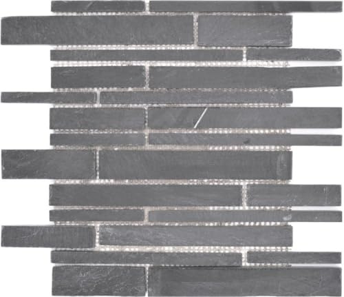 Mosaik Fliese Schiefer Naturstein schwarz Brick Schiefer für WAND BAD WC DUSCHE KÜCHE FLIESENSPIEGEL THEKENVERKLEIDUNG BADEWANNENVERKLEIDUNG Mosaikmatte Mosaikplatte