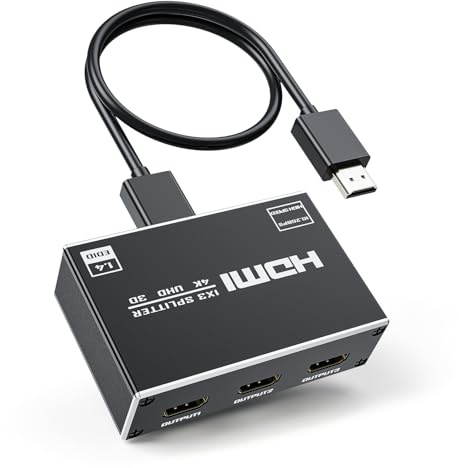 BolAAzuL 3-Port HDMI Splitter 4K with HDMI Cable, Mirror 3 Displays | 1 in 3 out HDMI Duplicator 4K@30Hz, 1080P@60Hz, Metal Shell, HDMI 1.4, HDCP 1.4, For Apple TV Fire Stick Xbox PS3/4/5