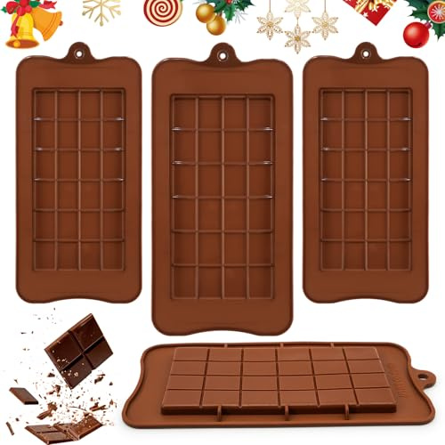 4 Stück Schokoladenform Silikon, BPA-frei Wiederverwendbar Silikonform Schokolade, DIY Pralinenform für Weihnachten & Geschenke, Hitzebeständig -40°C bis +230°C, Spülmaschinenfest