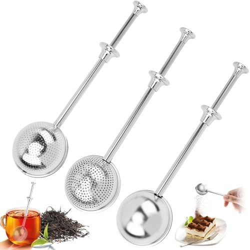 Feluxor Boules de Thé avec Teleskopgriff 3 Pièces Filtre à Thé avec Poignée Longue Infuseur a The Acier Inoxydable Passoire à Thé de Forme Sphérique Pour Le Thé Aux Fleurs, Les Tisanes, Les Épice