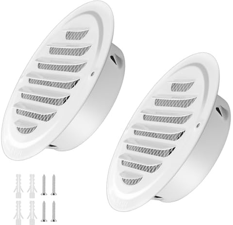Rejilla de Ventilación HVAC para Baño Rejilla de Escape Extractor Externo Inoxidable Salida de Aire Blanco para Garaje Cocina Baño Pared Bonete de Aire(120 mm)
