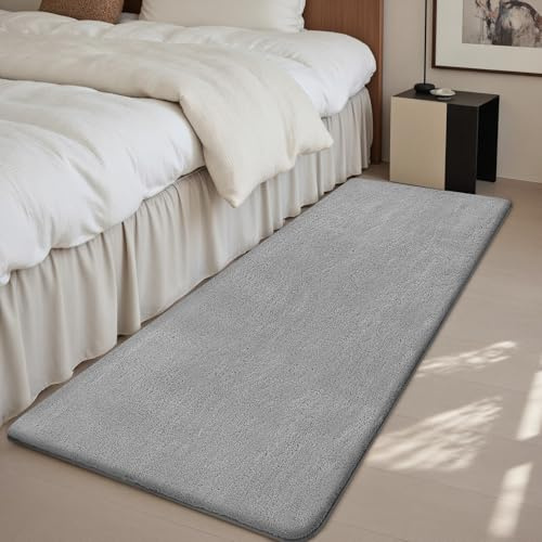 Treeboy Rugs Living Room 80x150cm,Grey Shaggy Fluffy Rug,Short Pile Soft Runner Rugs,Anti-Slip Washable Area Rug for Bedroom,Modern Floor Carpets for Kids Living Room Hallway Entryway