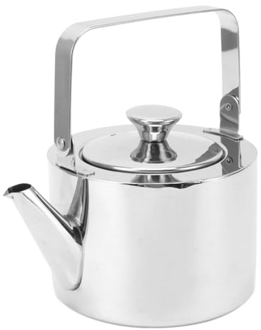 Nikou Bouilloire 1L avec Passoire, Théière Bouilloire en Acier inoxydable, Poignée ergonomique, Sifflante Induction Gaz Cuisinières, pour Thé, Café, Tea Pot (Argenté)