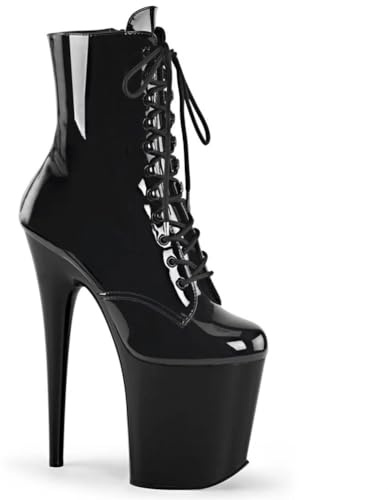 WDUDSUDUW Tacchi Alti Sexy da Donna, Stivali Bassi con Plateau A Spillo da 20 Cm, Scarpe da Pole Dance in Pelle Lucida,Nero,38 EU