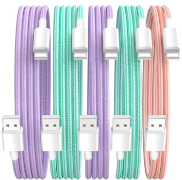 USB A Phone-Laddningskabel[5Pack, 1M/2M/2M/3M/3M]Lighning-Kabel Nylonflätad USB a till Lighting Snabbkabel för Phone 14/14 Plus/14 Pro/14 Pro Max/13/12/11/Mini/SE - Rosa/Lila/Grön/Lila/Grön