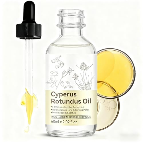Cyperus Rotundus Oil for Hair Removal, Reduces Unwanted Hair Growth, 100% Natural Herbal Formula for Facial & Body Hair, Slows Regrowth, Soothes Skin & Shrinks Pores, Vegan Gentle Oil 60ml