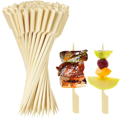200 PCS Bamboo Skewers for Appetizers, 12 cm Toothpicks, Wooden Skewers for Kebabs, Cocktail Picks for Drinks, Fruit Kababs, Sausage, Barbecue Snacks, Natural Wooden Paddle Skewer Mini Food Sticks